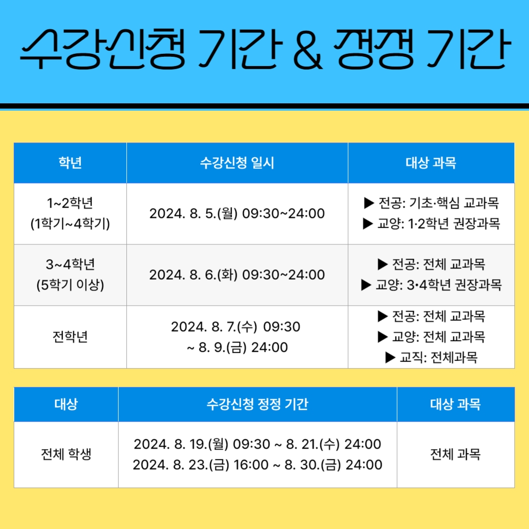 수강신청 기간 & 정정 기간