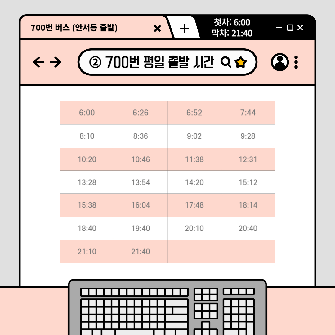 700번 버스(안서동 출발) 2. 700번 평일 출발 시간