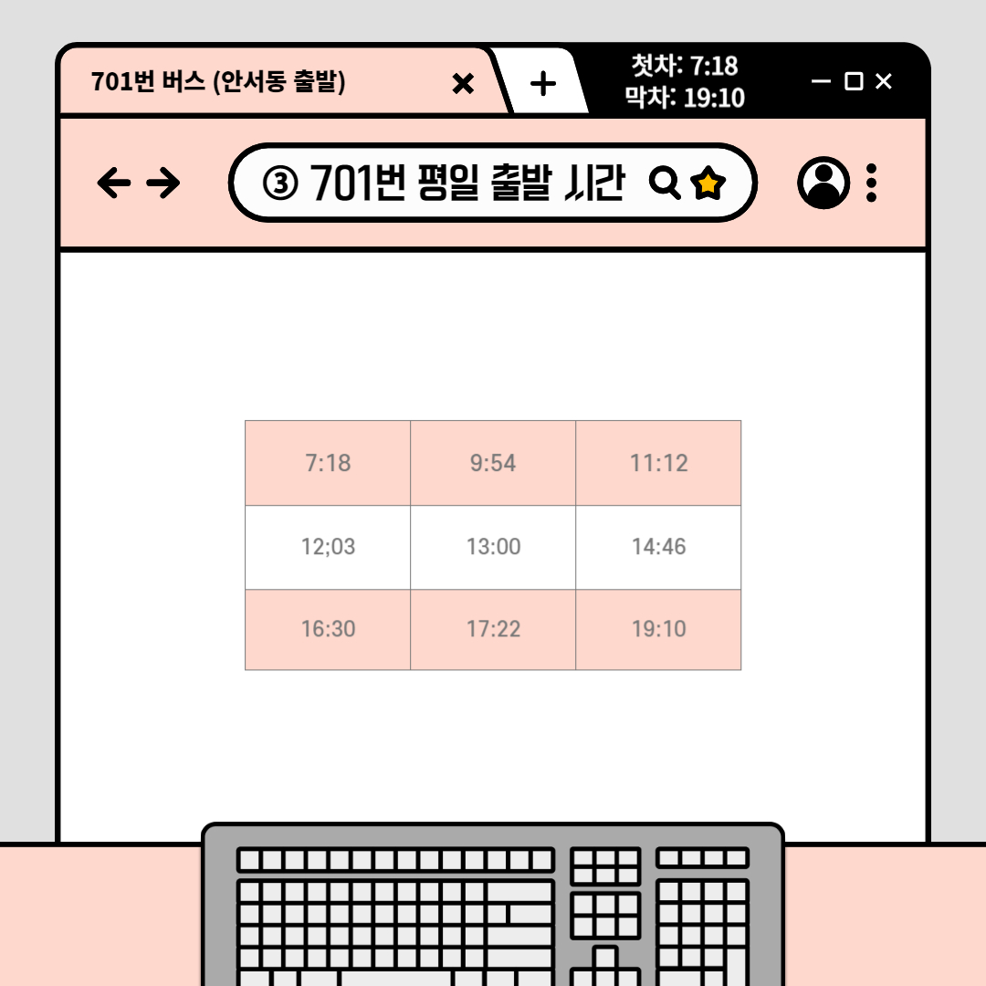 701번 버스(안서동 출발) 3. 701번 평일 출발 시간