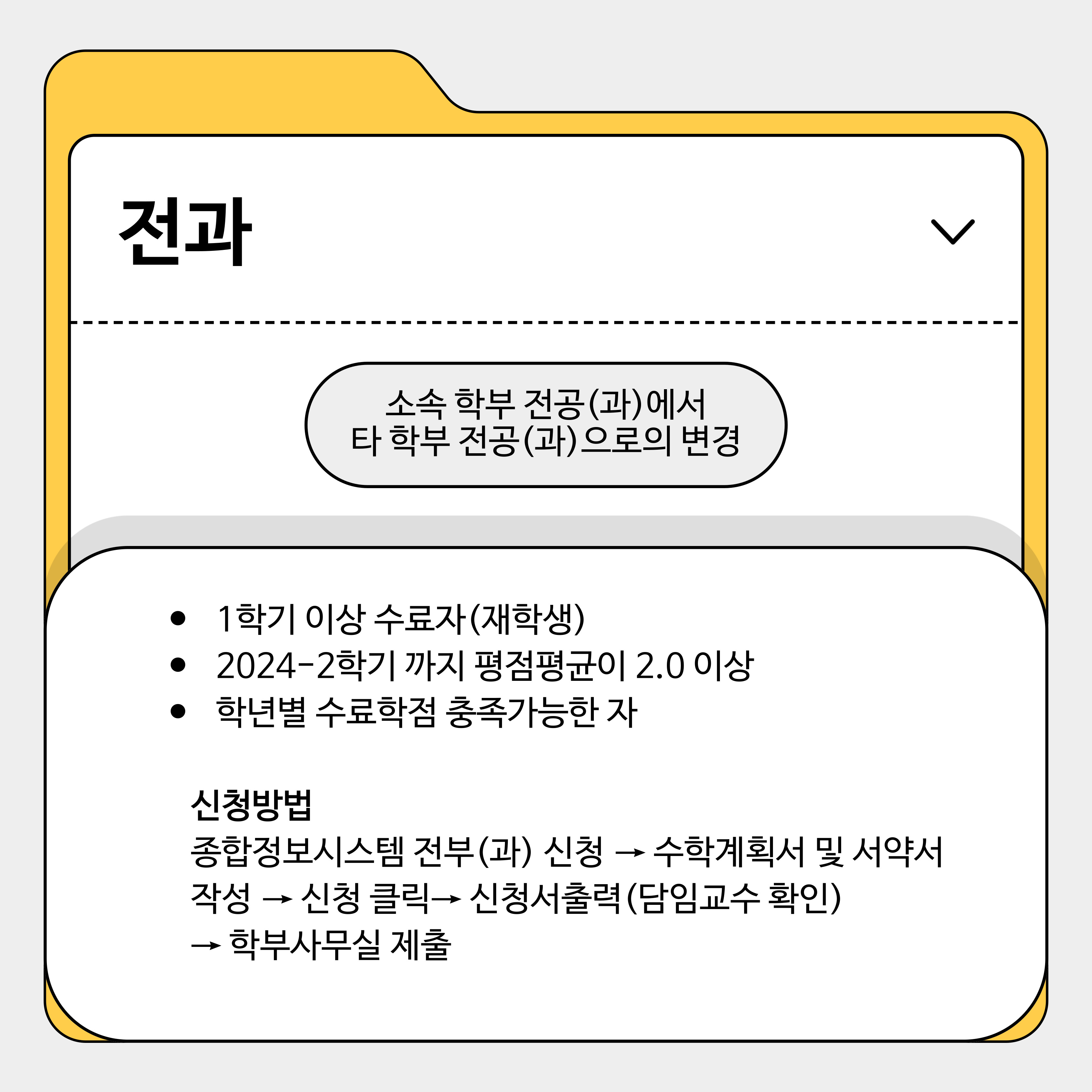 소속 학부 전공(과)에서 타 학부 전공(과)으로의 변경