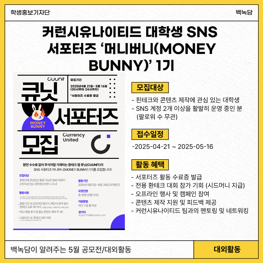 커런시유나이티드 대학생 SNS 서포터즈 ‘머니버니(MONEY BUNNY)’ 1기