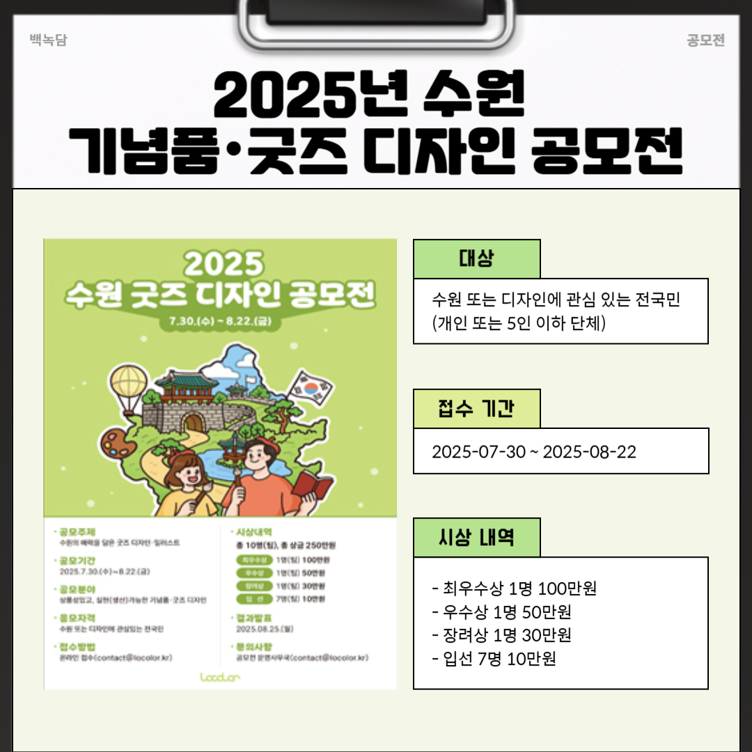 2025년 수원 기념품·굿즈 디자인 공모전